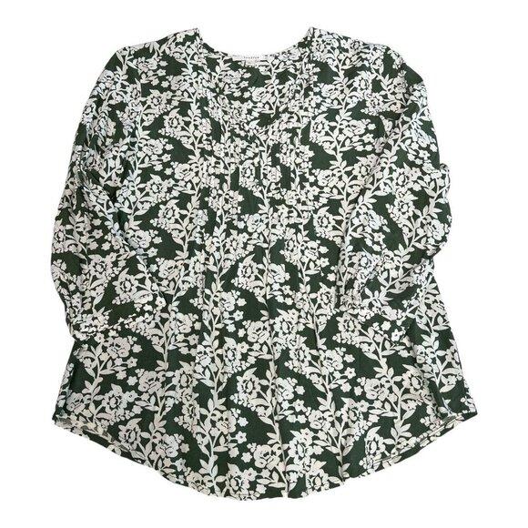 Fun2Fun Pleated Detail Blouse~Size Small~Green White Floral Top~Stitch Fix L7 08 - Picture 8 of 10